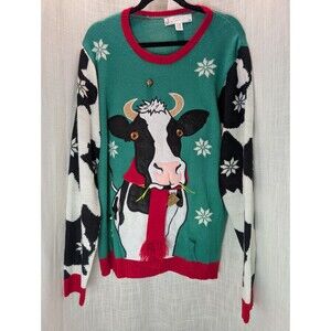 Jolly Sweaters Cow Bell Knit Pullover Ugly Sweater Adult Size XL Party Holiday